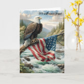 Sympathie kale adelaar met Amerikaanse vlag Kaart (Gele Bloem)