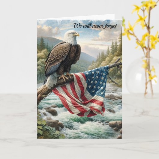 Sympathie kale adelaar met Amerikaanse vlag Kaart (Gele Bloem)