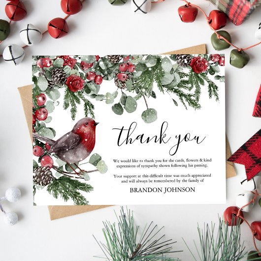 Sympathie Kerstfeest Funeral Dank je wel Bedankkaart