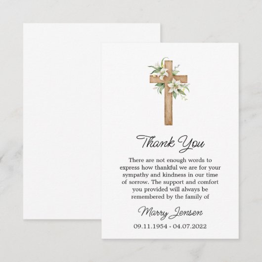 Sympathie Lily Cross Uitvaart Dank je kaart (Voorkant / Achterkant)