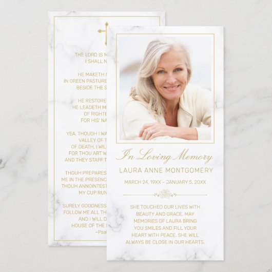 Sympathie Marble Gold Script Cross Photo Prayer (Voorkant / Achterkant)