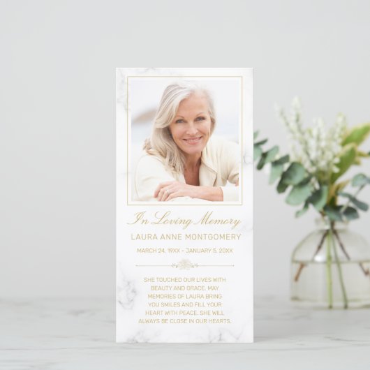 Sympathie Marble Gold Script Cross Photo Prayer (Staand voorkant)