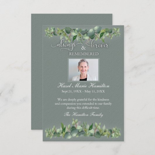 Sympathie Memorial Altijd vergeten persoon (Voorkant / Achterkant)