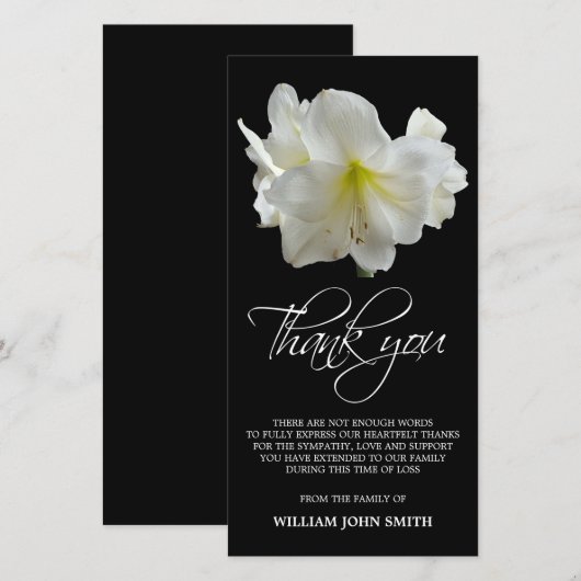 Sympathie Memorial Amaryllis Flower THANK You Blac Bedankkaart (Voorkant / Achterkant)
