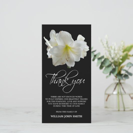 Sympathie Memorial Amaryllis Flower THANK You Blac Bedankkaart (Staand voorkant)
