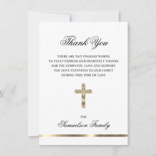 Sympathie Memorial Cross Gold FOTO Dank u Bedankkaart (Voorkant)