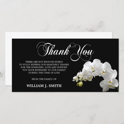 Sympathie Memorial DANK U witte orchideeën | FOTO Bedankkaart (Voorkant / Achterkant)