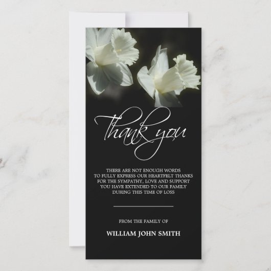 Sympathie Memorial Flower Daffodils DANK You Black Bedankkaart (Voorkant)