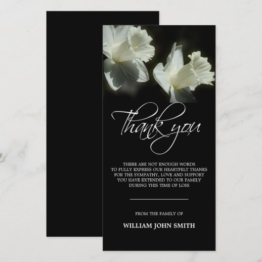 Sympathie Memorial Flower Daffodils DANK You Black Bedankkaart (Voorkant / Achterkant)