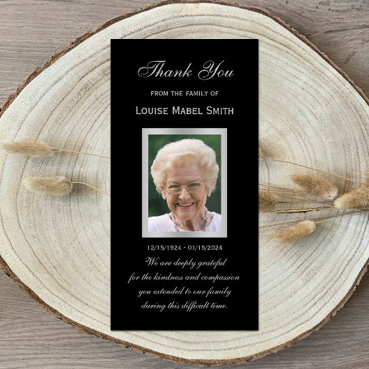 Sympathie Memorial Fotokaart Zwart en Zilver Aankondiging