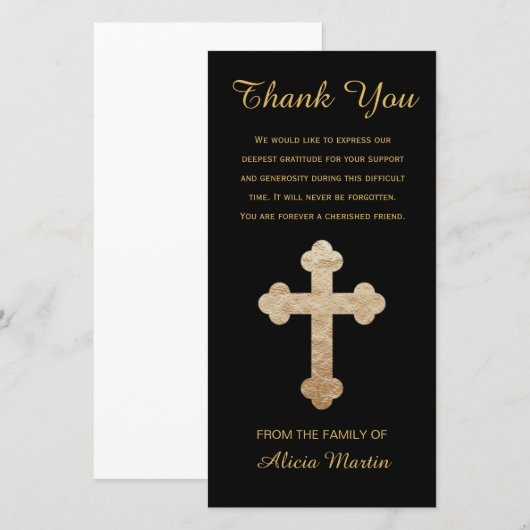 Sympathie Memorial Hartelijk dank voor gouden reli Bedankkaart (Voorkant / Achterkant)