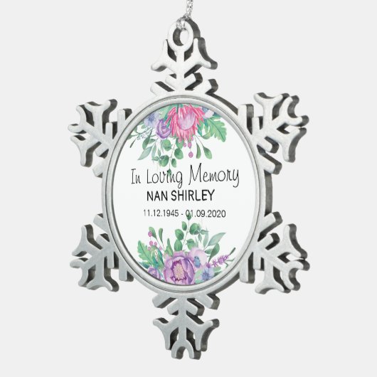 Sympathie Memorial in liefhebbend geheugen [pas aa Tin Sneeuwvlok Ornament (Rechts)