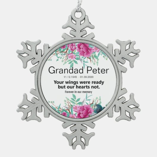 Sympathie Memorial in liefhebbend geheugen [pas aa Tin Sneeuwvlok Ornament (Voorkant)