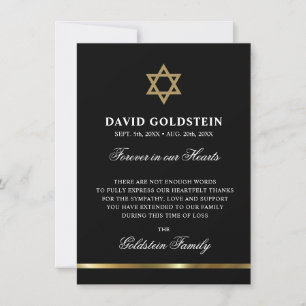Sympathie Memorial Jewish Star van David Black Gol Bedankkaart