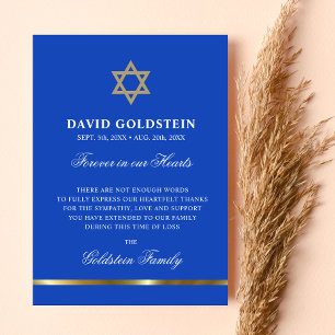 Sympathie Memorial Jewish Star van David Blue Gold Bedankkaart