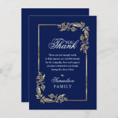 Sympathie Memorial Navy Blauw Goud Dank u Bedankkaart (Voorkant / Achterkant)