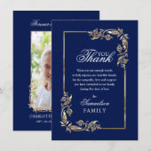 Sympathie Memorial Navy Blue Gold FOTO Hartelijk d Bedankkaart (Voorkant / Achterkant)