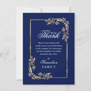 Sympathie Memorial Navy Blue Gold FOTO Hartelijk d Bedankkaart