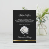Sympathie Memorial White Rose Black Gold FOTO Bedankkaart (Staand voorkant)