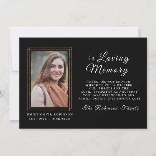 Sympathie Memory Black Gold DANK U Foto Bedankkaart (Voorkant)