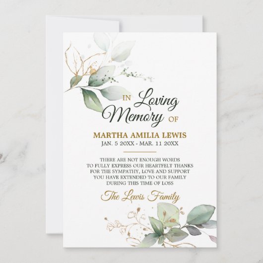 Sympathie Memory Greenery Gold DANK U | FOTO Bedankkaart (Voorkant)