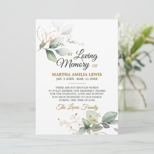 Sympathie Memory Greenery Gold DANK U | FOTO Bedankkaart (Staand voorkant)