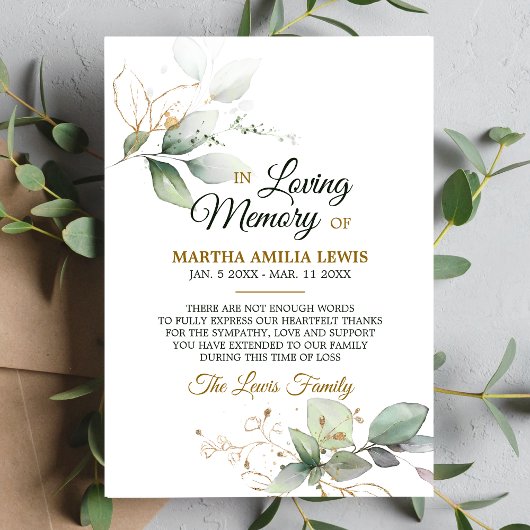 Sympathie Memory Greenery Gold DANK U | FOTO Bedankkaart