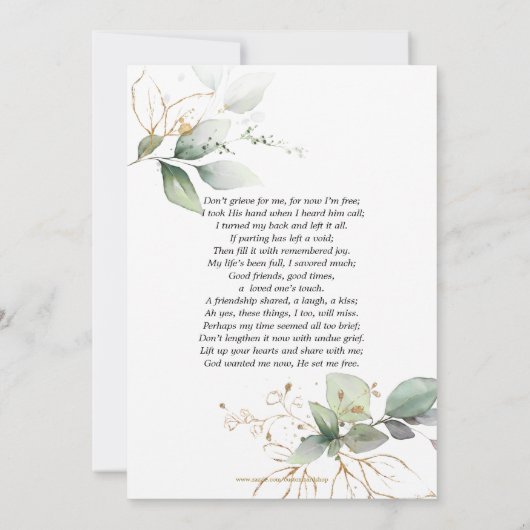 Sympathie Memory Greenery Gold DANK U | POEM Bedankkaart (Achterkant)