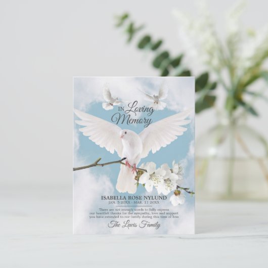 Sympathie Memory White Dove Heaven in Memory Harte Kaart (Staand voorkant)