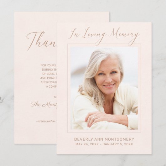 Sympathie Modern script foto Blush Pink Funeral Bedankkaart (Voorkant / Achterkant)