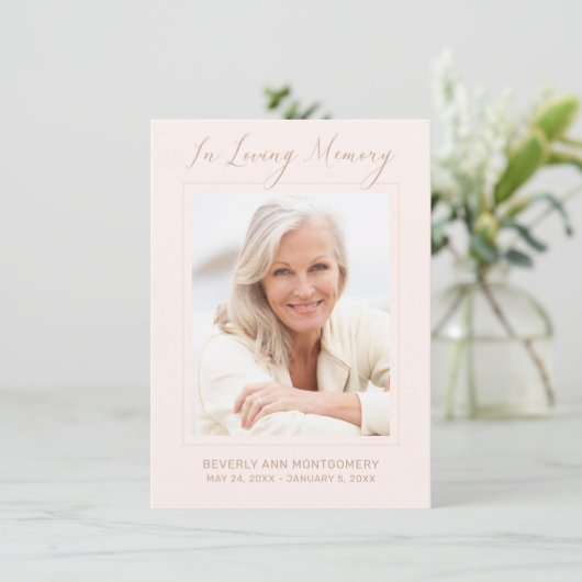 Sympathie Modern script foto Blush Pink Funeral Bedankkaart (Staand voorkant)