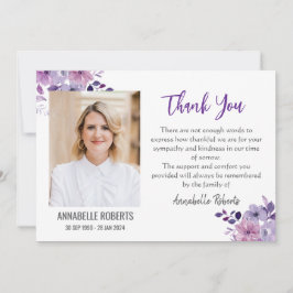 Sympathie Paarse Wilde Bloemen Fotobegrafenis Bedankkaart