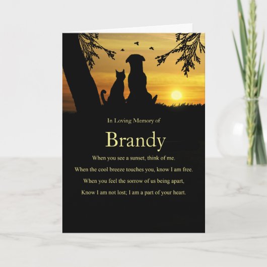 Sympathie Pet met Dog en Cat Custom Name Kaart (Voorkant)