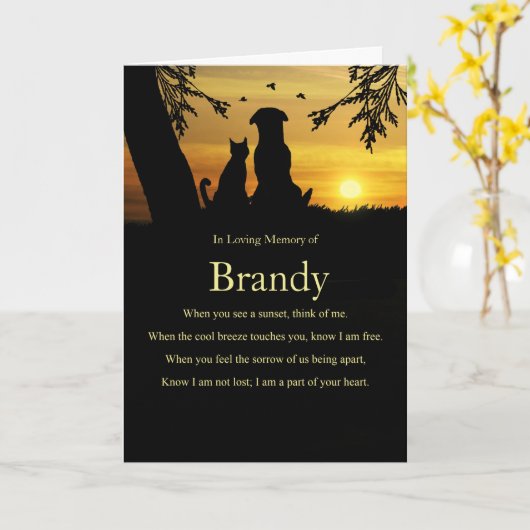 Sympathie Pet met Dog en Cat Custom Name Kaart (Gele Bloem)