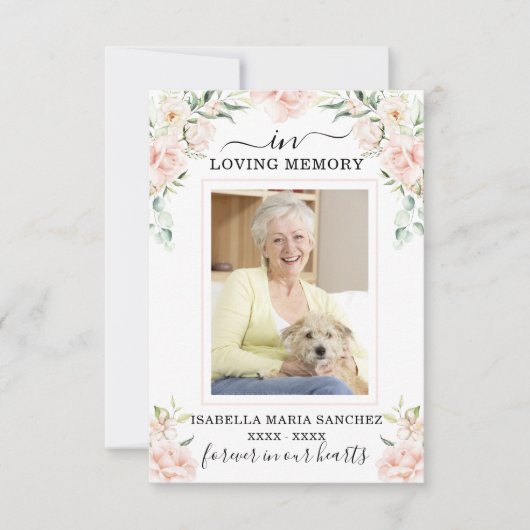 Sympathie Pink Floral Funeral Foto Bedankkaart (Voorkant)