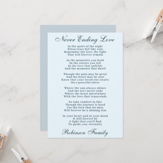 Sympathie Poem Kaart (Voorkant / Achterkant in situ)