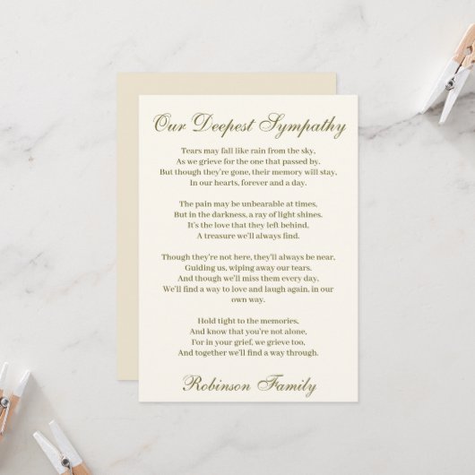 Sympathie Poem Kaart (Voorkant / Achterkant in situ)