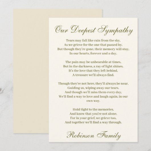 Sympathie Poem Kaart (Voorkant / Achterkant)