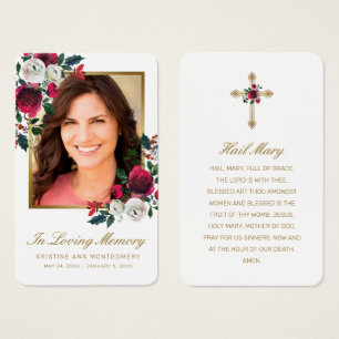 Sympathie Red Rose Gold Cross Foto Prayer Kaart