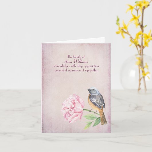 Sympathie Robin op Peony Hartelijk dank Kaart (Gele Bloem)