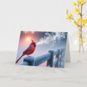 Sympathie Rode Kardinaal Zingen Op Winter Fence Kaart (Gele Bloem)