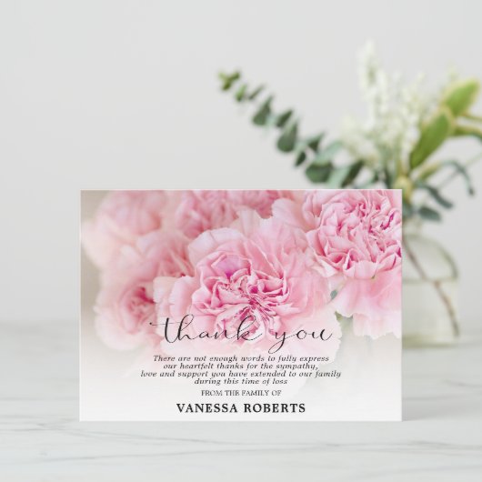 Sympathie Roze anjers DANK U | FOTO Bedankkaart (Staand voorkant)