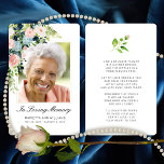 Sympathie Roze Blauw Roos Floral Foto Prayer Kaart<br><div class="desc">Stuur deze elegante aangepaste bloemen memoriale kaart naar familie en vrienden ter nagedachtenis van je geliefde. Dit ontwerp is voorzien van een foto aan de voorkant, voorzien van een handbeschilderde stomp roze en blauwe waterverf rozen met groen. Hieronder in zwart script staan de woorden "In Loving Memory" met een naam...</div>