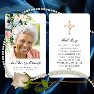 Sympathie Roze Blauw Roos Floral Foto Prayer Kaart