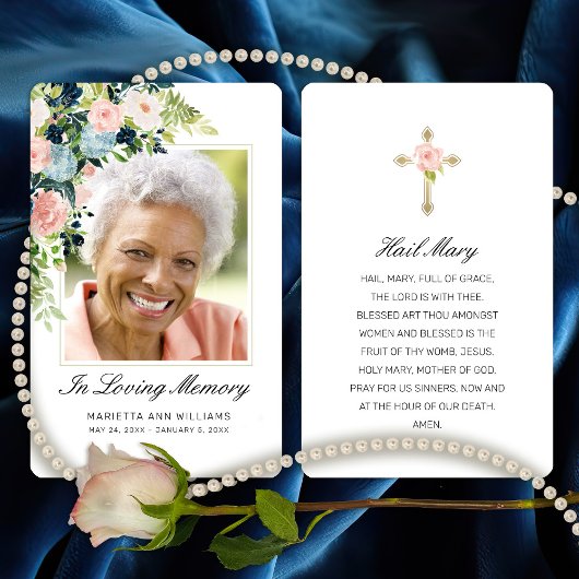 Sympathie Roze Blauw Roos Floral Foto Prayer Kaart