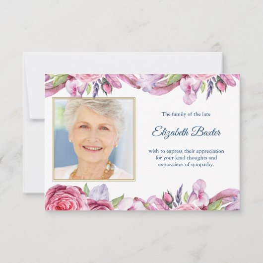 Sympathie Roze Bloemenfoto Begrafenis Dank u kaart (Achterkant)