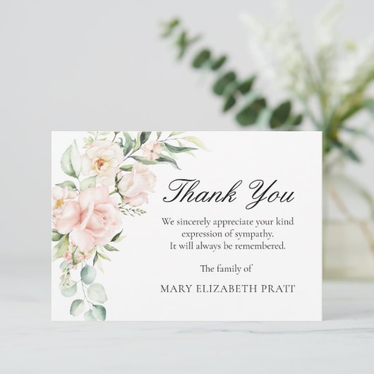 Sympathie Roze Floral begrafenis Bedankkaart (Staand voorkant)