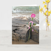 sympathie roze roos op driftwood met golven kaart (Gele Bloem)