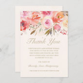 Sympathie Roze Waterverf Bloemen Dank u Bedankkaart (Voorkant / Achterkant)