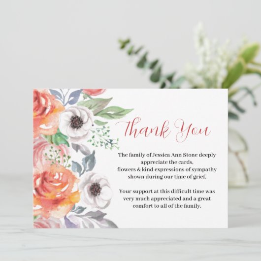 Sympathie Rozen Bloemenbegrafenis dood dank u Kaart (Staand voorkant)